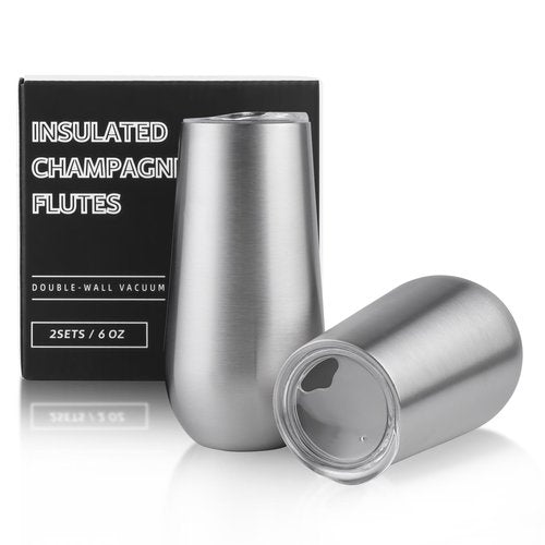 Sivaphe 2Pack Stemless Champagne Flutes Set with Lid Stainless Steel Insulated Vacuum Tumbler Cocktail Cups Reusable Wedding Toasting Method 6 Ounce Blue