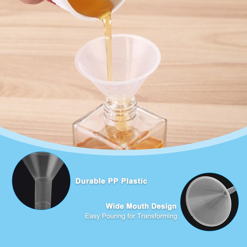PATIKIL 3 Inch Clear Plastic Funnel, 4 Pcs Wide Mouth Multipurpose Transfer Funnel with Long Spout for Filling Water Bottle Liquid Lab Spices Powder Oil