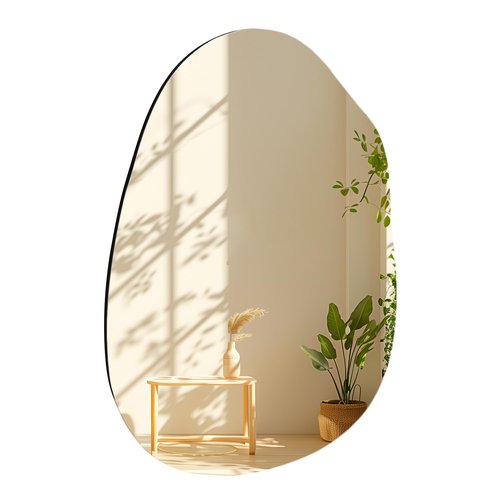 Irregular Frameless Bathroom Mirror,24 x 36 Inch Asymmetrical Wall Mirror with Wood Frame,Vanity Modern Tempered Glass Mirror for Bedroom,Entryway,Living Room