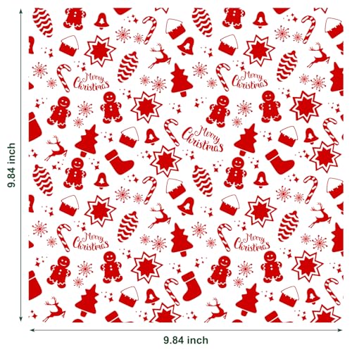 Ocmoiy Christmas Wax Paper Sheets 10x10 Inches Red Christmas Pattern 100 Pack