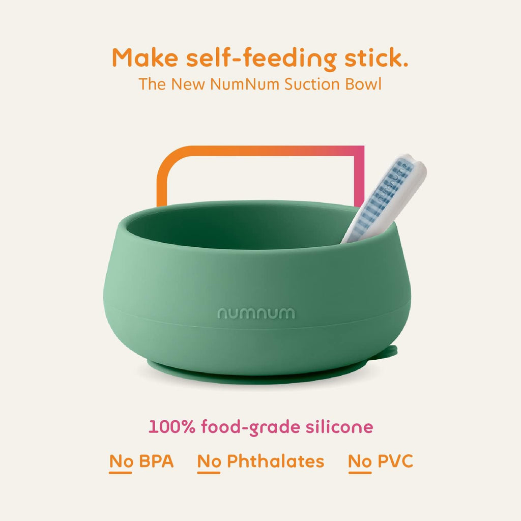 NumNum Baby Bowl & GOOtensils Baby Spoons - Suction Bowls for 4+ Months, BPA-Free Silicone, Dishwasher Safe | Green/Blue