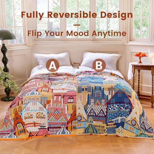 MSGKV Roman Castle Cotton Throw Blanket 50x60 Vintage Boho Knit
