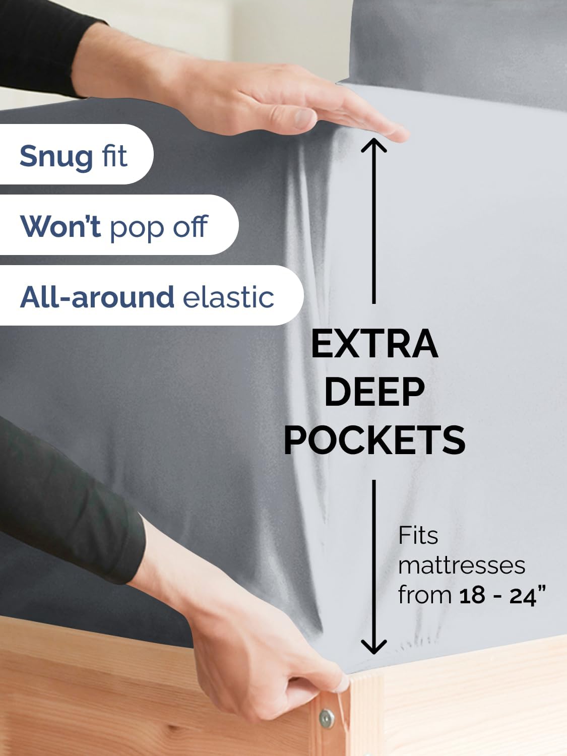 Skiennix Extra Deep Full Sheet Set | 6-Piece Breathable Cooling Bedding - Soft, Wrinkle-Free - Steel Blue