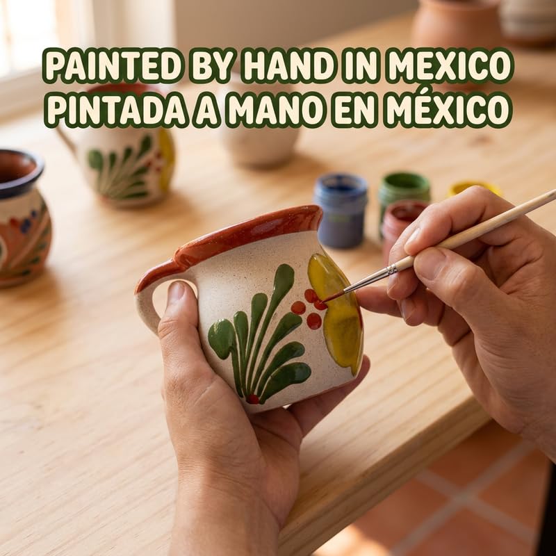 FFX Artesania Mexican Coffee Mugs Set of 4 - 13 oz Hand Painted Clay Tazas de Barro