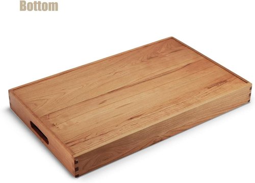 Cherry Wood Ottoman Tray - Large 22 x 14 Inches with Handles for Serving Tea, Coffee, or Breakfast