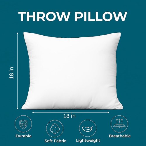 LANE LINEN Throw Pillow Inserts - Pack of 2 White, Down Alternative for Decorative Covers | 18 x 18 Inches