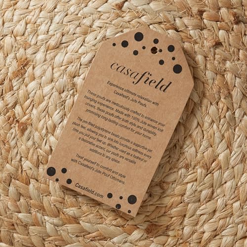 Hand-Braided Jute Pouf Ottoman, 19-Inch Round Woven Footrest for Living Room