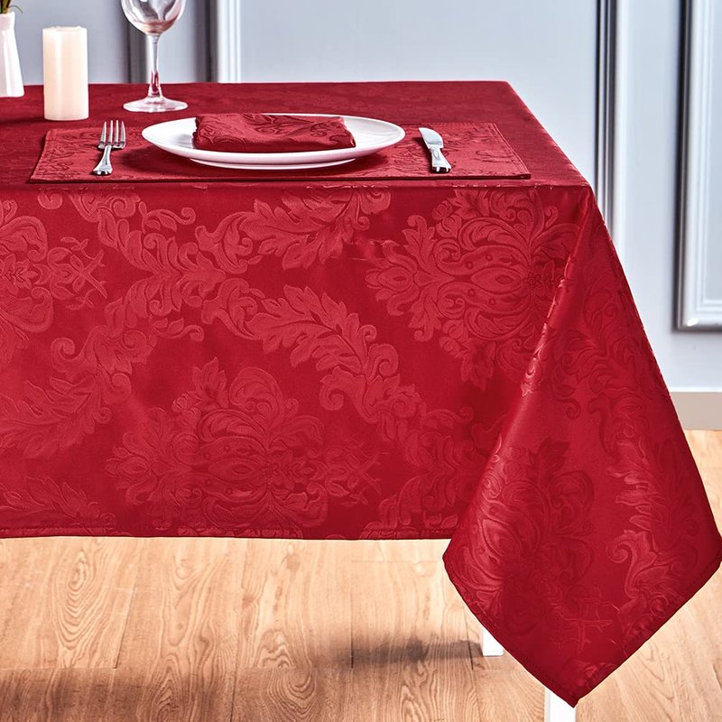 HomeJoy Rectangle Table Cloth Linen Farmhouse Stainproof Waterproof Washable Polyester Oblong Rectangular Fabric Table Cover for Kitchen Dining Dinner (Red, 52 X 70 Inch)