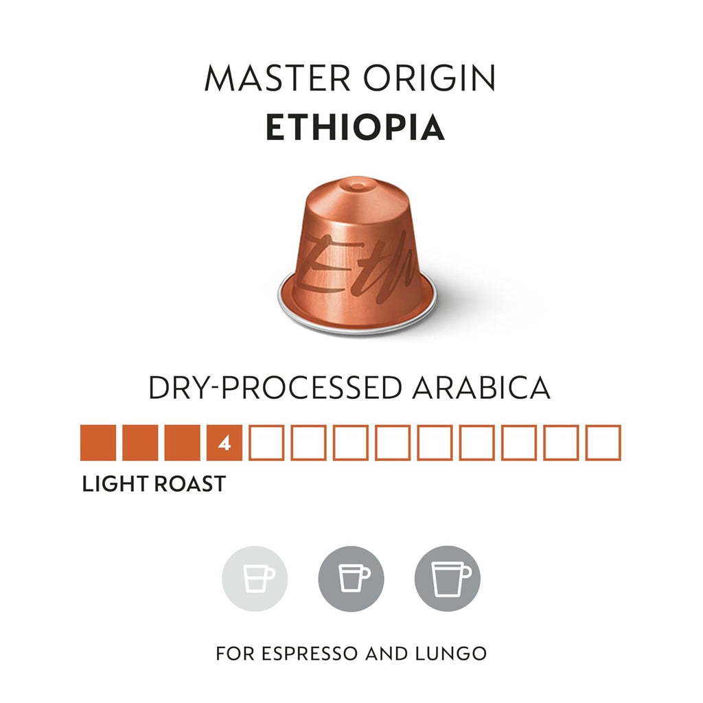 Nespresso Ethiopia Master Origin Coffee Capsules - Mild Roast | 50 Count Pods for Rich Flavor