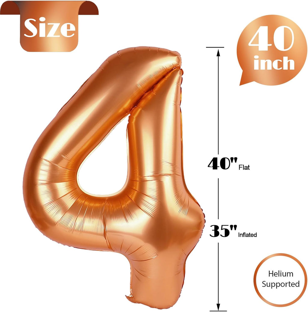 Orange 4 Balloon - 40 Inch Number 4 Party Decoration | Large Orange Balloon for Celebrations