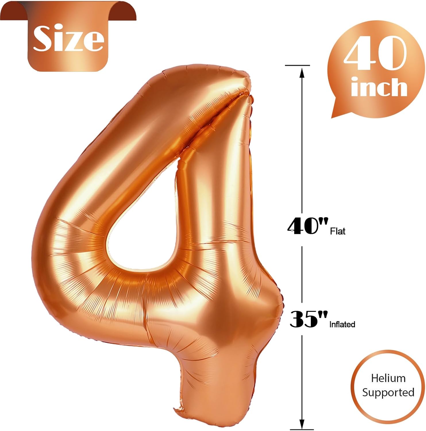 Orange 4 Balloon - 40 Inch Number 4 Party Decoration | Large Orange Balloon for Celebrations