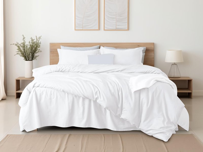 Shunjie.Home 100% Cotton Duvet Cover Set Full Size - 400 Thread Count Sateen Egyptian Cotton Duvet Cover, Easy Change Soft Durable Breathable Bedding, Hidden Button Closure & Corner Ties - White