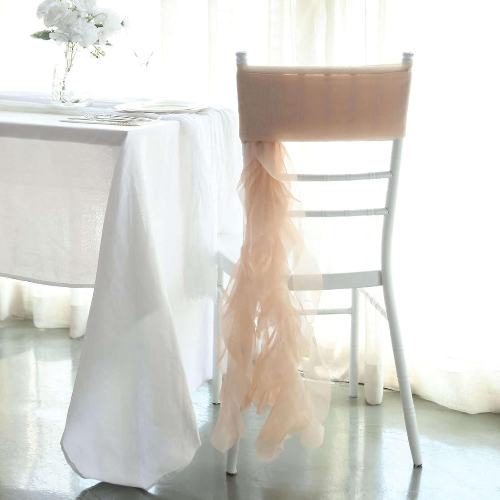 TableclothsFactory Premium Designer Curly Willow Chiffon Chair Sashes - Nude | Perfect for Weddings & Events