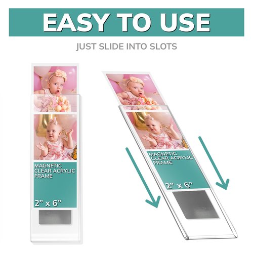 pbf PHOTO BOOTH FRAMES 2x6 Magnetic Picture Frames for Refrigerator | 2 x 6 Clear Magnetic Acrylic Frames for Photo Strips | Magnetic Photo Holders for Fridge, Locker, Sign Holder (50-Pack)