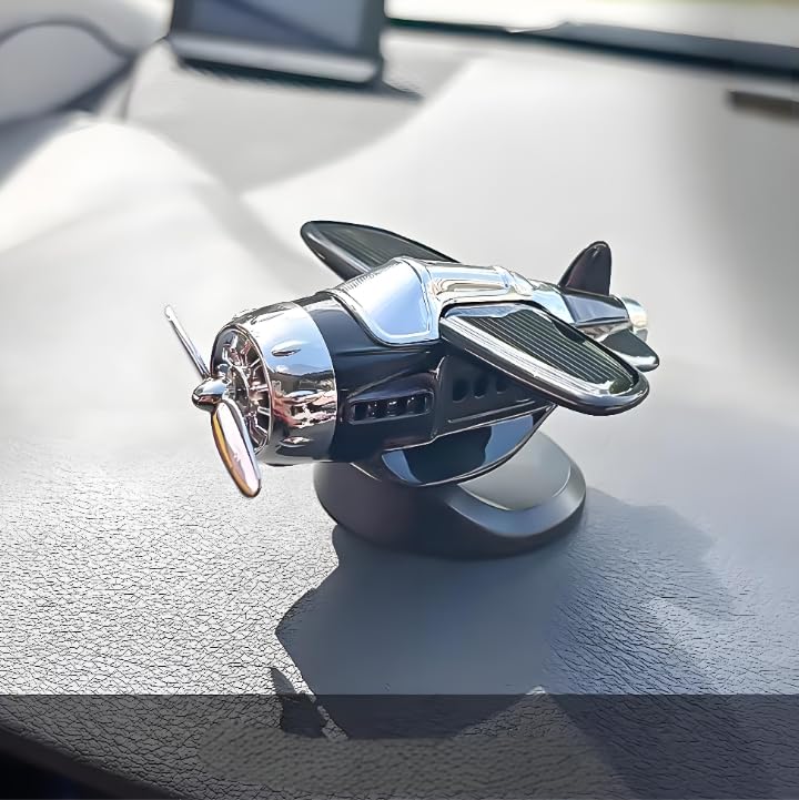 Solar-Powered Aircraft Dashboard Ornament - Rotating Propeller Car Decor