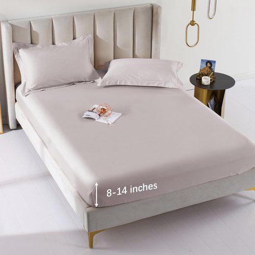 MILDLY Deep Pocket Fitted Sheet Only King Size 76"x80" 100% Long Staple Cotton Light Grey Pink Breathable Bottom Sheet Fits Up to 14" Deep Mattress
