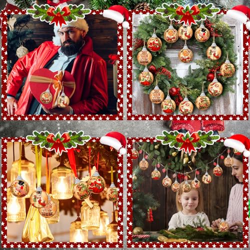16-Piece Vintage Christmas Tree Ornament Set, 5.5cm Retro Pattern Balls