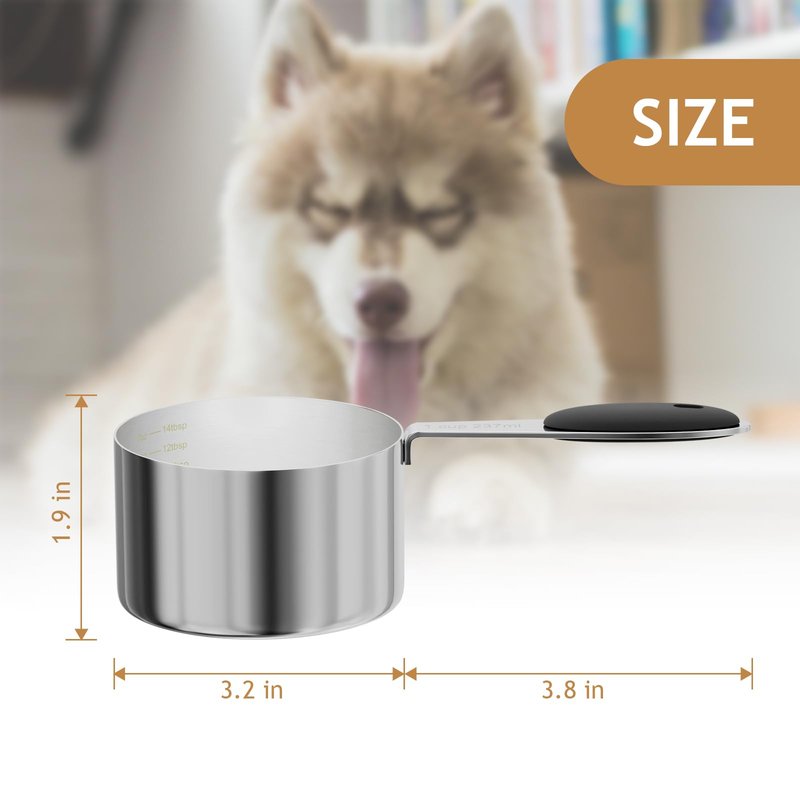 LEIFENY 2PCS 1CUP(237ml) Dog Cat Food Scoop, Stainless Steel Measuring Cup, Metal Pet Scooper with Inner Precision Scale Measurement