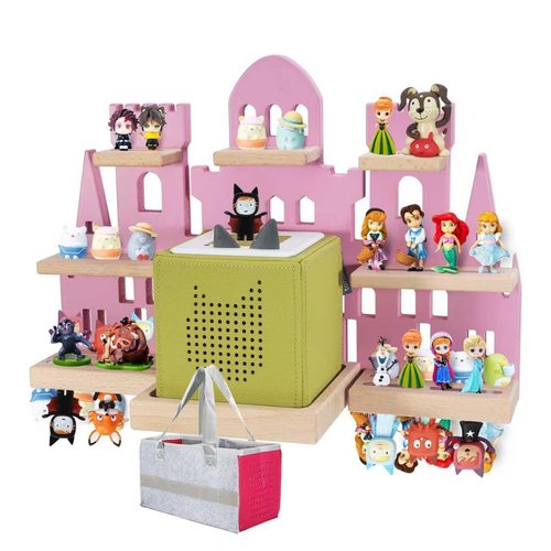 Givilio Tonie Shelf for Toniebox, Castle Tonie Shelf,Tonie Figures Tonie Storage,Magnetic Wooden Floating Shelves Compatible with Tonie Box Player Character for Kids Room (Pink)