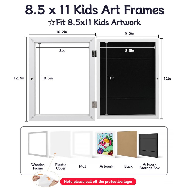 Orankay 2Pack Kids Art Frame - Kids Artwork Frames Changeable,White Front Opening Holds 150,8.5x11 Children Art Work Frames for Kids Art,Kid Art Picture Frame With Storage for Display Photo
