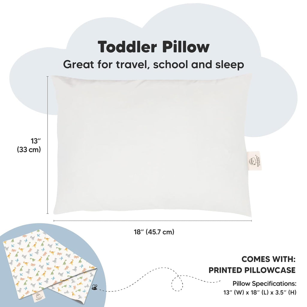 My Little Dreamy Toddler Pillow - Organic Cotton Travel Bed Pillow with Soft, Breathable Pillowcase | 13x18 Inches, Machine Washable for Ages 2-5 (Roarsome)