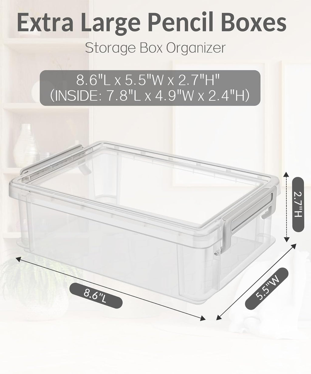 Sooez Extra Large Pencil Box Set - Clear Plastic Organizer for Art & Craft Supplies | 6 Pack