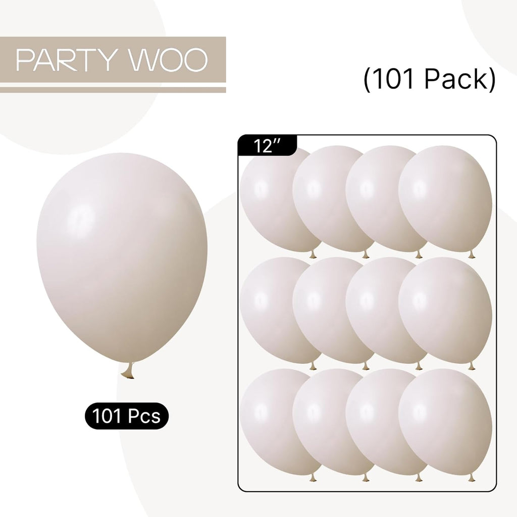 PartyWoo White Sand Balloons - 101pcs 12 Inch Off White Beige Cream Latex for Weddings & Events