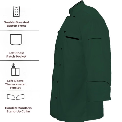 Men's Multi Color Chef Jacket/Light Weight Chef Coat With Contrast Black Piping(Size,S-5XL) (Green, Medium)