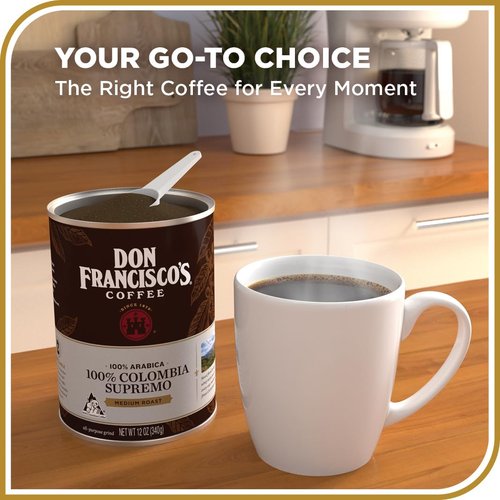 Don Francisco's 100% Colombia Supremo Ground Coffee - Rich, Aromatic Arabica Beans for a Delightful Morning Brew | 12 oz Can