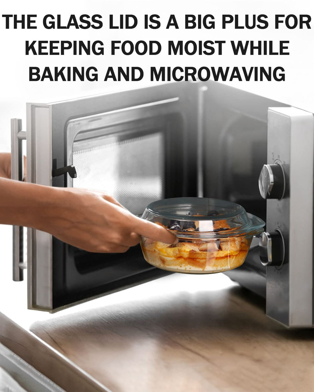 Clear Round Glass Casserole With Lid Glass Bakeware Easy Grab Baking Dish,Microwave, Oven, Freezer, and Dishwasher Safe (0.65L)