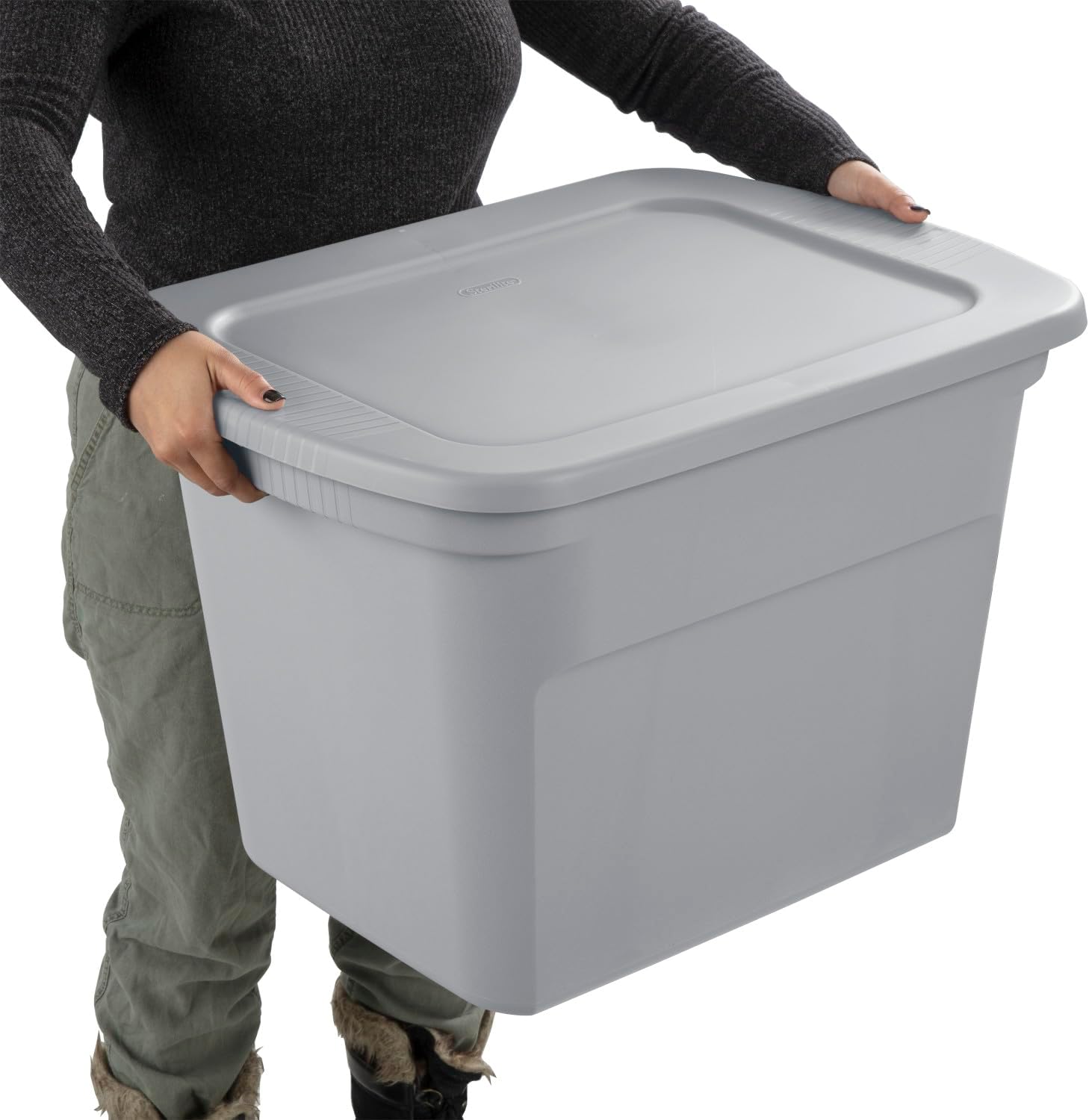 Sterilite 18 Gal Storage Tote - Stackable Plastic Bin with Lid for Closet & Basement Organization | Gray, 8-Pack