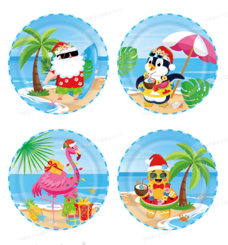 Whaline 40 Pcs Christmas in July 9in Paper Plates - Santa, Gingerbread, Flamingo Holiday Disposable Dinner Plates
