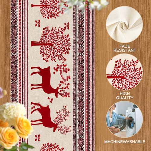 Christmas Table Runner 13x72 Inches with Snowflakes & Trees - Farmhouse Holiday Decor