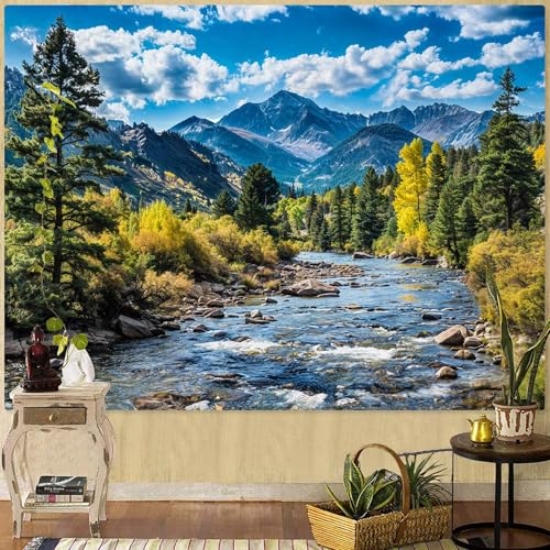 Nature Forest Mountain Tapestry - Green Pine Tree Wall Hanging Decor