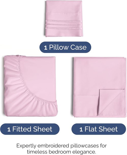 Comfy Twin Size 3 Piece Sheet Set by [Brand Name] - Breathable & Cooling Luxury Bedding - Soft, Wrinkle-Free Light Pink