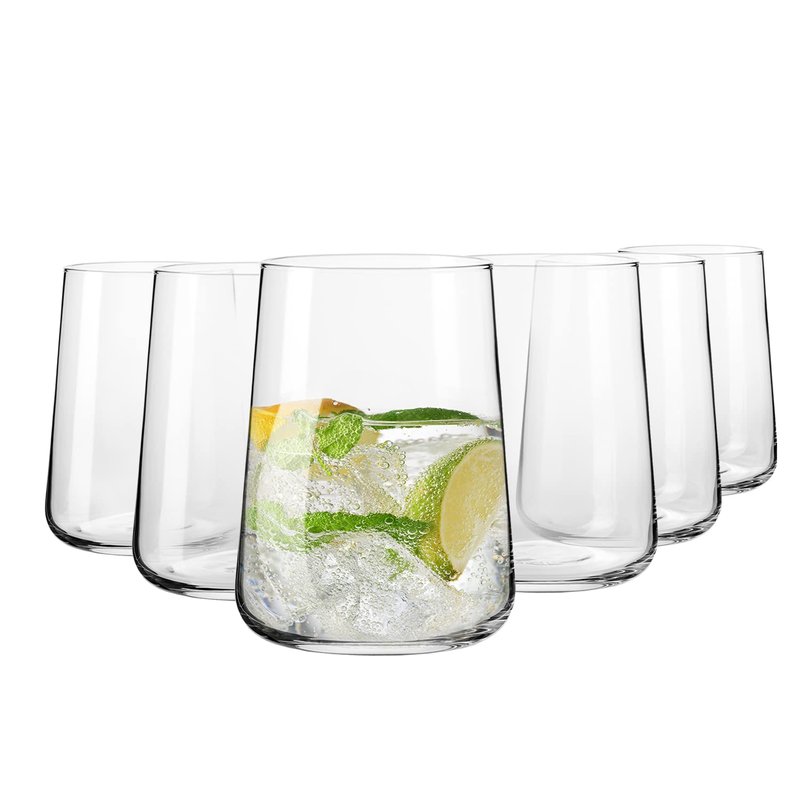 Krosno Infinity Drinking Glasses Set of 6 – 16.6 oz Water Juice Glasses, Modern Tapered Tumblers, Lead-Free Glassware, Clear Everyday Drinkware, Dishwasher Safe, Made in Europe