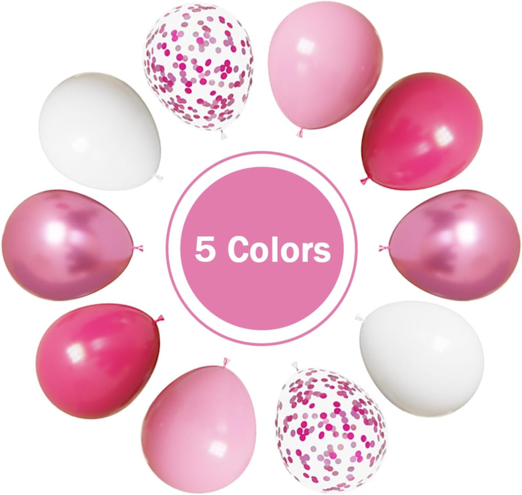 Skiennix Pink and White Balloons Kit - 50pcs 12 Inch Latex Balloons with Confetti for Parties