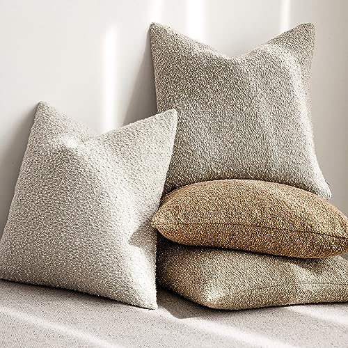 Textured Boucle Throw Pillow Covers 20x20, Pack of 2 - Soft Beige Cushion Covers