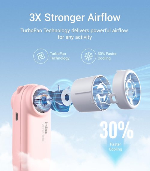 Diveblues TurboBear Portable Handheld Fan - 5-Speed Rechargeable Mini Fan for Travel & Cooling