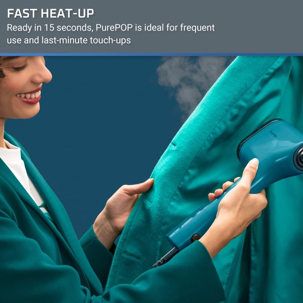 Rowenta PurePop Handheld Steamer - 15-Second Heat-Up, 2.3 Oz Capacity, Portable Travel Iron - Blue
