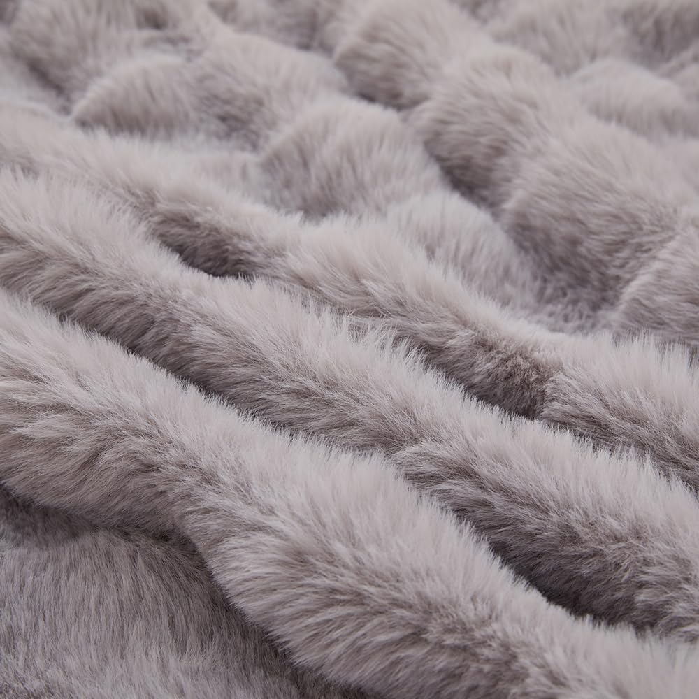 Roscloud Rabbit Plush Kids Girls Gray Comforter Cover Duvet Cover Twin - 3PC Faux Fur Bed Set Soft Warm Velvet Flannel Fluffy Fuzzy Bedding（Comforter x 1 Pillowcases x 2）