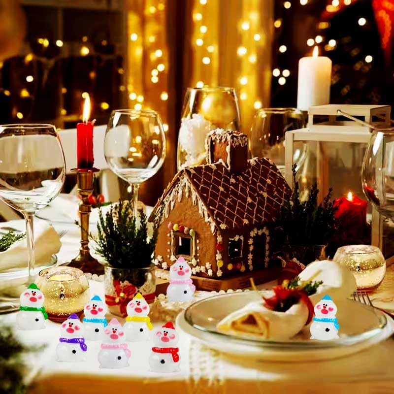 Skiennix Mini Snowman Figurines - 48pcs Christmas Resin Decorations with Top Hat for DIY Party Decor