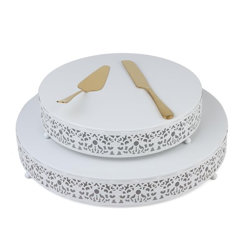 MTJYQTF White Cake Stand Set - Metal Round Cupcake Dessert Stand with Cake Cutting & Cake Spatula for Party, Candy Table Display for Wedding Birthday Baby Shower Housewarming Party CS003-pan-white