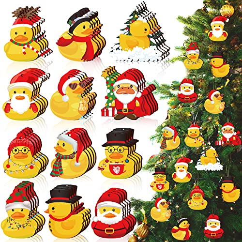 Spiareal Duck Style 48 Pcs Christmas Wooden Ornaments - Hanging Duck Designs