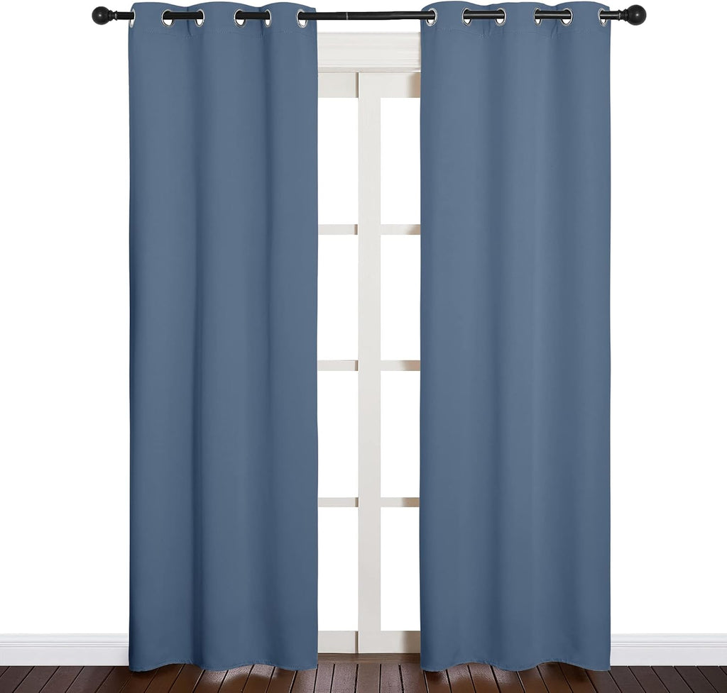 NICETOWN Blackout Curtains - Thermal Insulated Privacy Drapes for Bedroom & Living Room | Stone Blue, 34" x 84", 2PCs