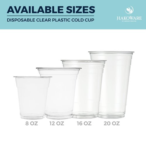 [200 COUNT]HAKOWARE by Harvest Pack 12 oz Ultra Clear Plastic Cold Cups, Disposable PET Wedding Party Drinking Cups Tumblers, Iced Coffee Beer Juice Cold Beverage