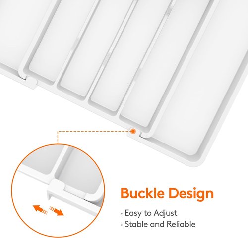 Lifewit Expandable Silverware Drawer Organizer - BPA-Free Utensil Tray for Kitchen | Adjustable Storage, 8.5-14 x 12", White