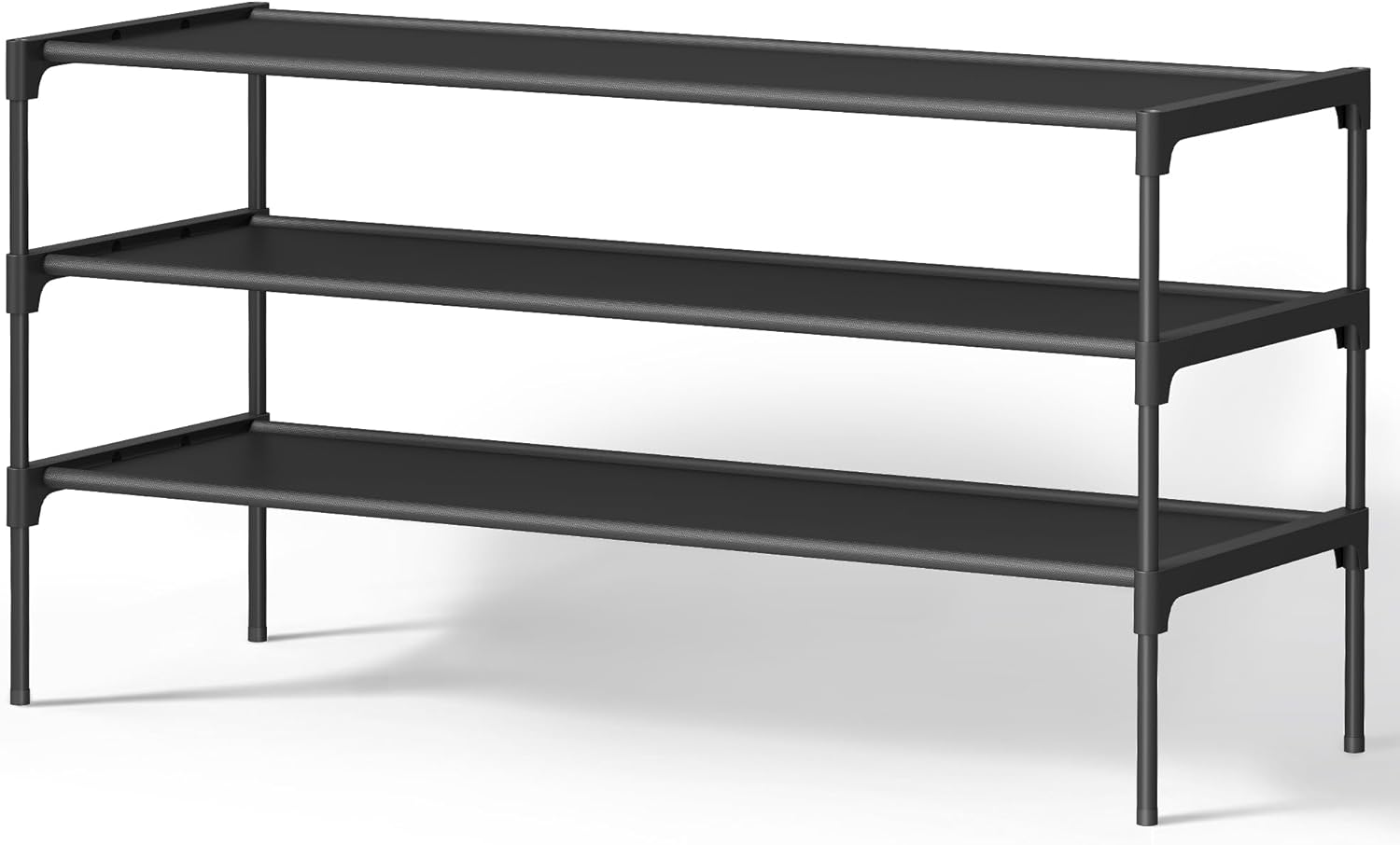 SONGMICS 3-Tier Shoe Rack - Space-Saving Organizer with Metal Frame & Non-Woven Fabric Shelves | Ink Black, 11.7 x 36.1 x 21 Inches