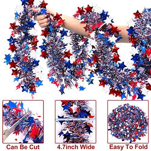 Red White and Blue Patriotic Tinsel Garland Decor (2 Pack, 66 Ft)