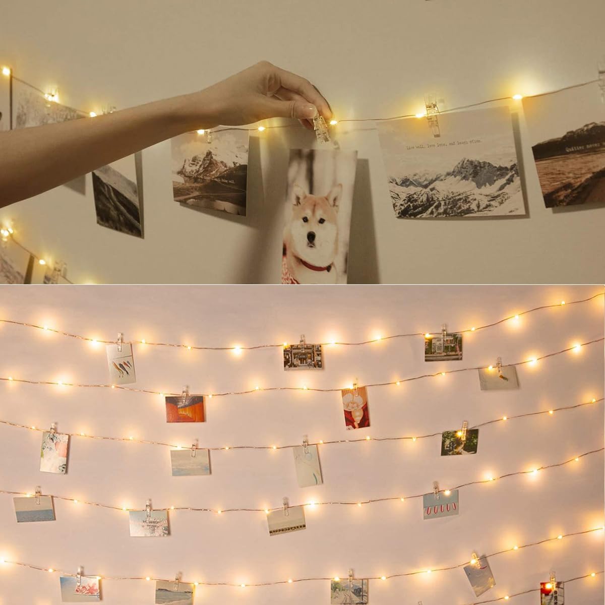 Photo Clip String Light - 100 LED Fairy Lights with 50 Clear Clips | 32.8Ft for Dorm & Wedding Décor